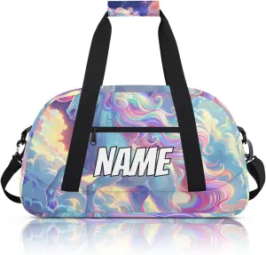 Personalized Custom Gym Bag for Women Men Carry on Fantasy Unicorn Travel Duffel Tote Sky Rainbow Overnight Workout Weekender Bag