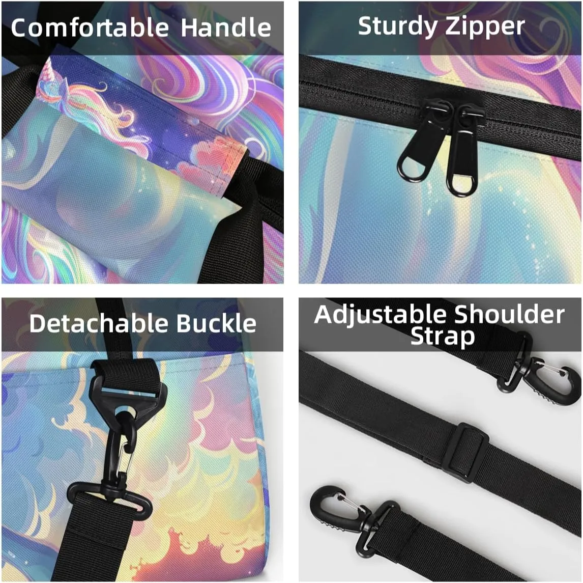 Personalized Custom Gym Bag for Women Men Carry on Fantasy Unicorn Travel Duffel Tote Sky Rainbow Overnight Workout Weekender Bag