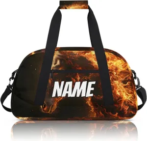 Personalized Custom Gym Bag for Women Men Carry on Flame Horses Travel Duffel Tote Red Flame Overnight Workout Weekender Bag