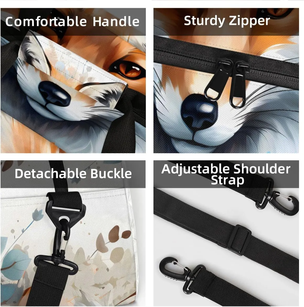 Personalized Custom Gym Bag for Women Men Carry on Forest Fox Travel Duffel Tote Wildlife Animals Overnight Workout Weekender Bag