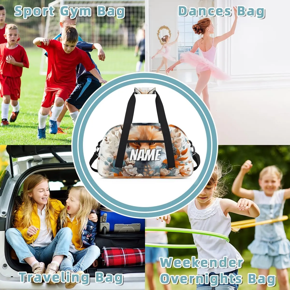 Personalized Custom Gym Bag for Women Men Carry on Forest Fox Travel Duffel Tote Wildlife Animals Overnight Workout Weekender Bag