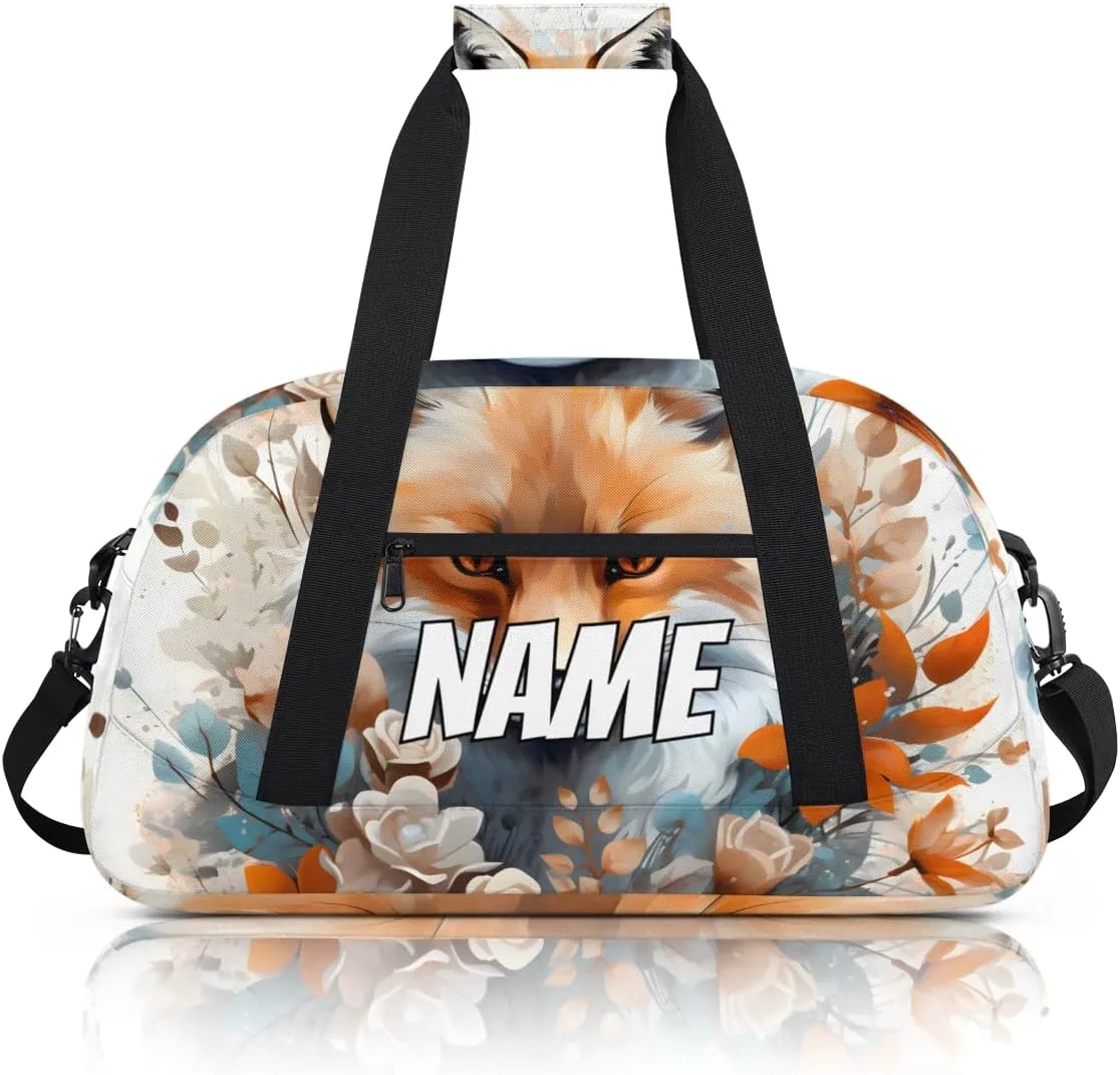 Personalized Custom Gym Bag for Women Men Carry on Forest Fox Travel Duffel Tote Wildlife Animals Overnight Workout Weekender Bag
