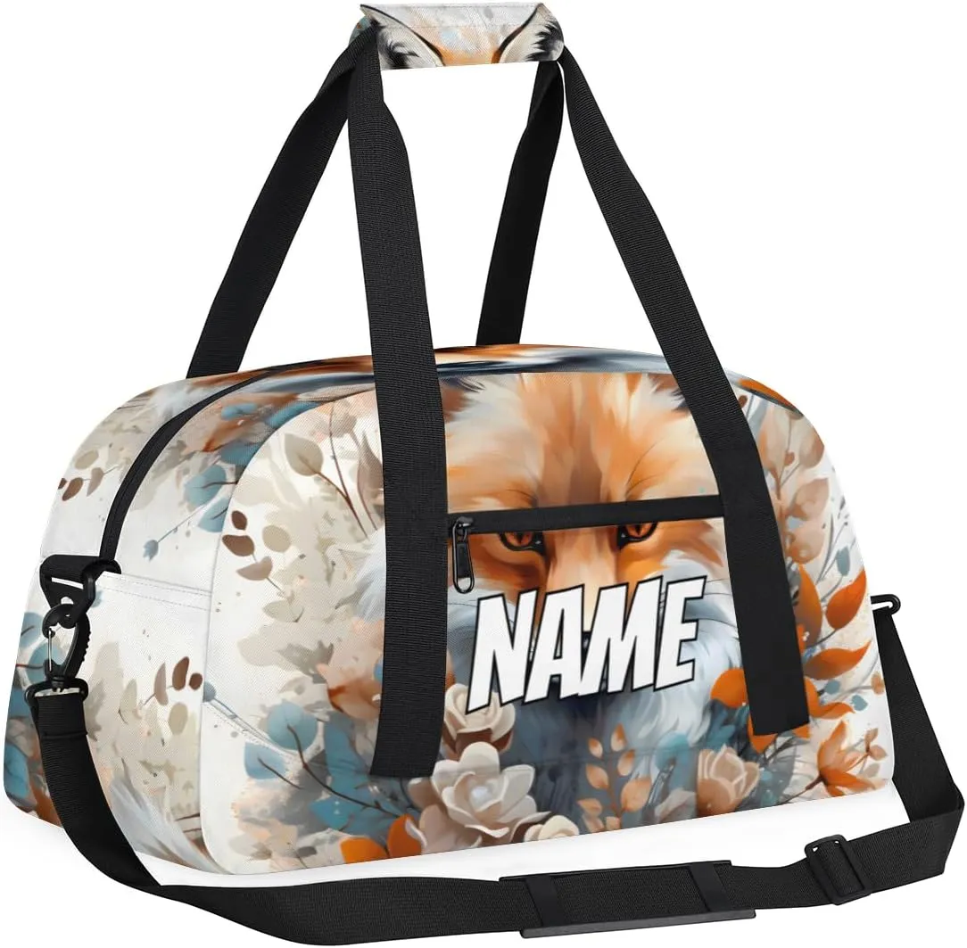 Personalized Custom Gym Bag for Women Men Carry on Forest Fox Travel Duffel Tote Wildlife Animals Overnight Workout Weekender Bag