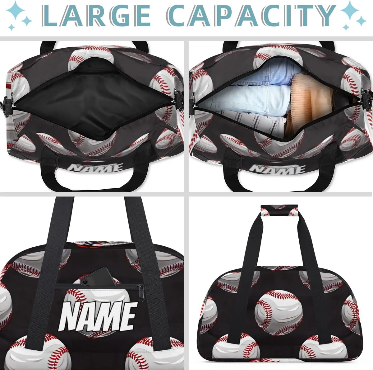 Personalized Custom Gym Bag for Women Men Carry on Funny Baseball Travel Duffel Tote Cool Sports Overnight Workout Weekender Bag
