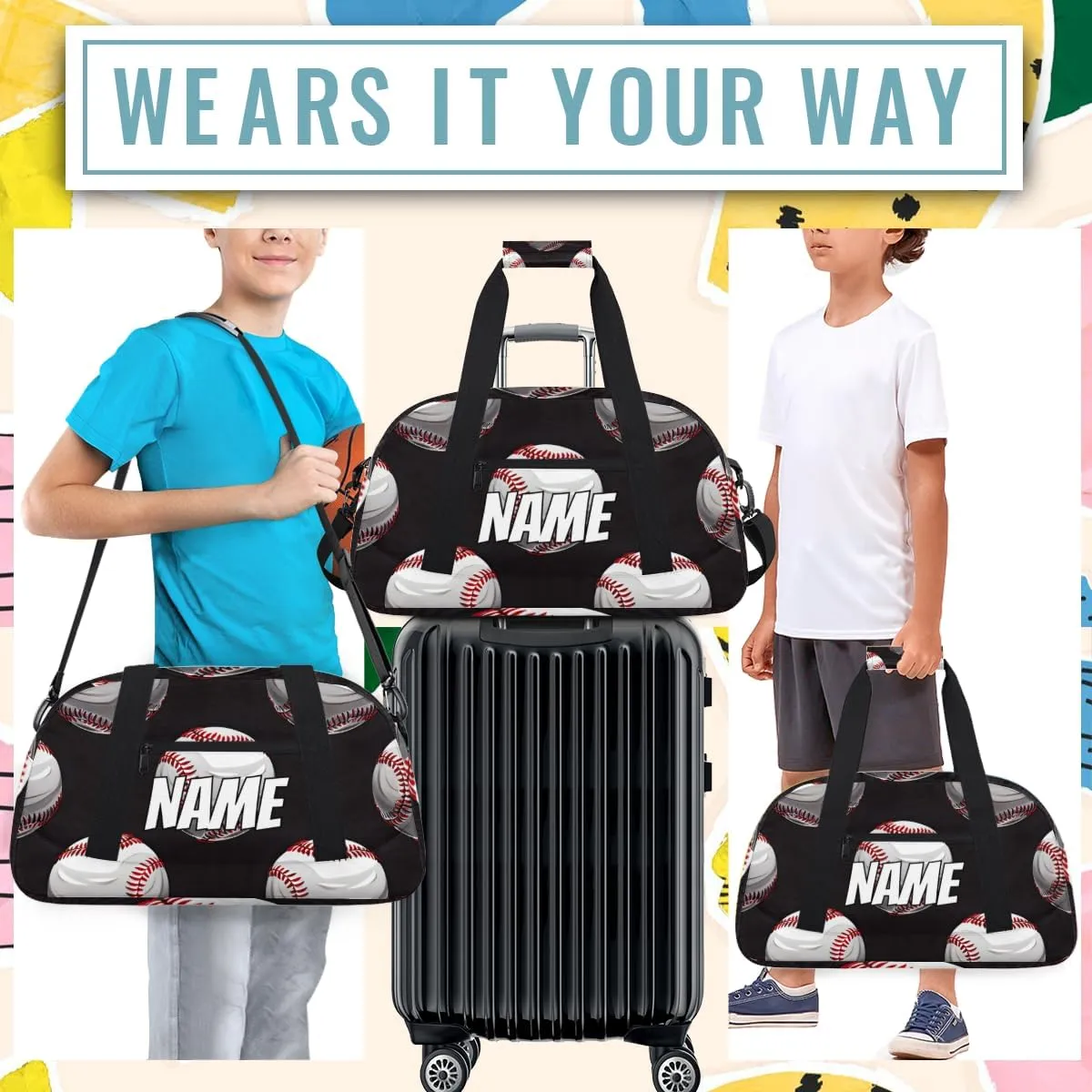 Personalized Custom Gym Bag for Women Men Carry on Funny Baseball Travel Duffel Tote Cool Sports Overnight Workout Weekender Bag