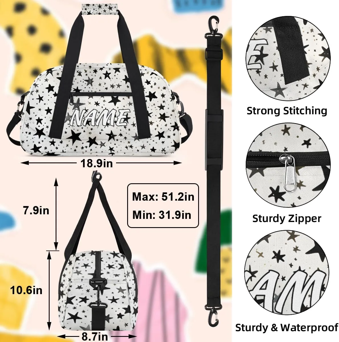 Personalized Custom Gym Bag for Women Men Carry on Galaxy Stars Travel Duffel Tote Space Universe Overnight Workout Weekender Bag