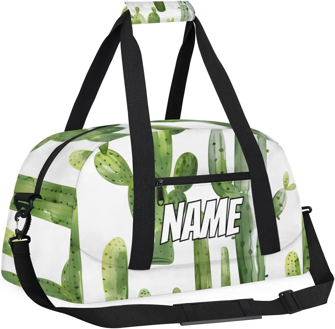 Personalized Custom Gym Bag for Women Men Carry on Green Cactus Travel Duffel Tote Tropical Green Plant Overnight Workout Weekender Bag