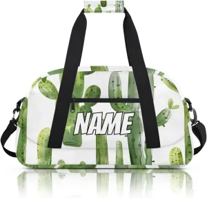 Personalized Custom Gym Bag for Women Men Carry on Green Cactus Travel Duffel Tote Tropical Green Plant Overnight Workout Weekender Bag