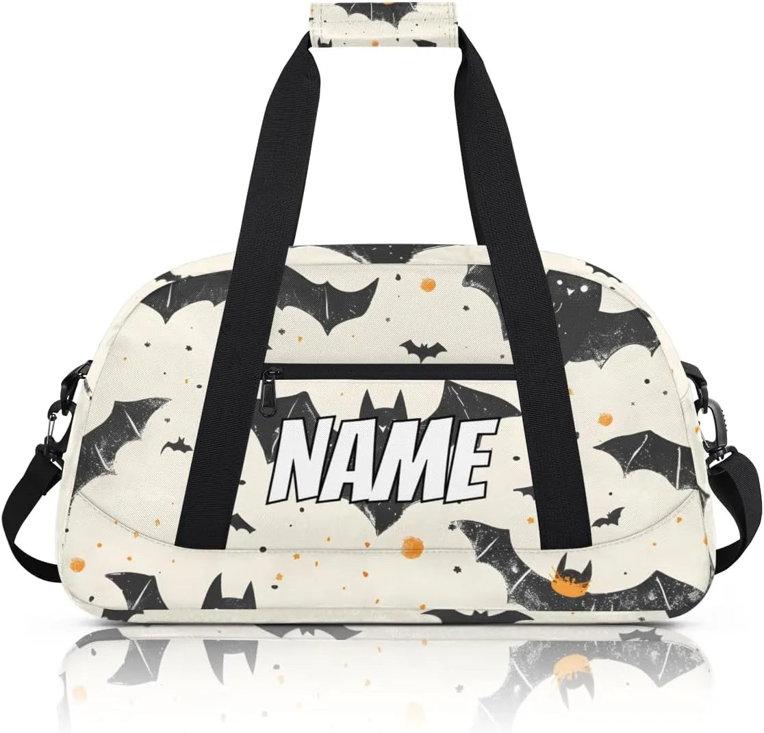 Personalized Custom Gym Bag for Women Men Carry on Halloween Bat Travel Duffel Tote Scary Black Overnight Workout Weekender Bag