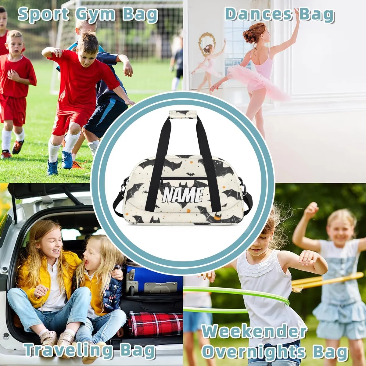Personalized Custom Gym Bag for Women Men Carry on Halloween Bat Travel Duffel Tote Scary Black Overnight Workout Weekender Bag
