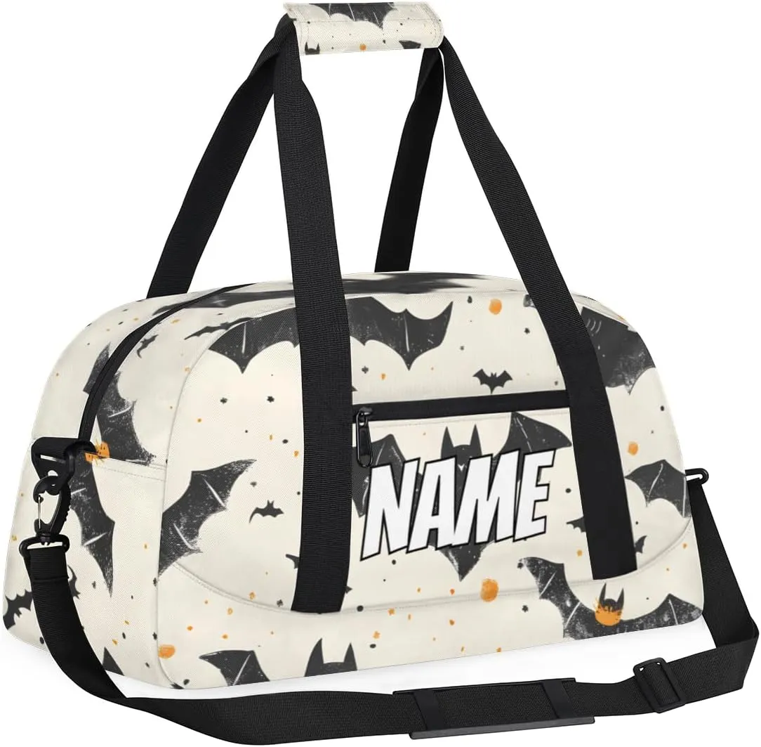 Personalized Custom Gym Bag for Women Men Carry on Halloween Bat Travel Duffel Tote Scary Black Overnight Workout Weekender Bag