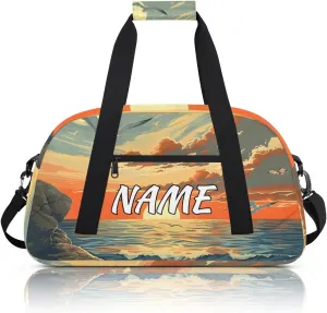 Personalized Custom Gym Bag for Women Men Carry on Landscape Beach Travel Duffel Tote Sunset Seagull Overnight Workout Weekender Bag