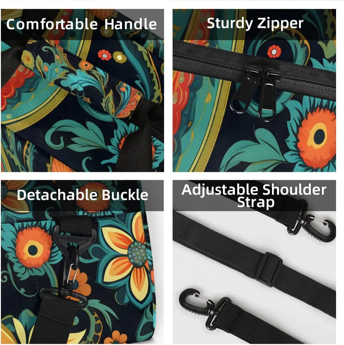 Personalized Custom Gym Bag for Women Men Carry on Paisley Flower Travel Duffel Tote Boho Floral Overnight Workout Weekender Bag