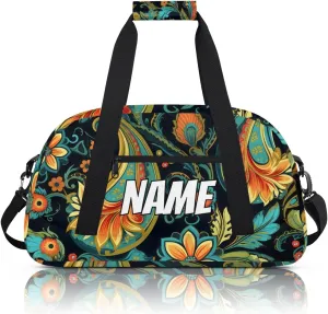 Personalized Custom Gym Bag for Women Men Carry on Paisley Flower Travel Duffel Tote Boho Floral Overnight Workout Weekender Bag