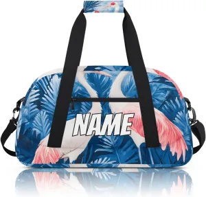 Personalized Custom Gym Bag for Women Men Carry on Pink Crane Travel Duffel Tote Tropical Plant Overnight Workout Weekender Bag