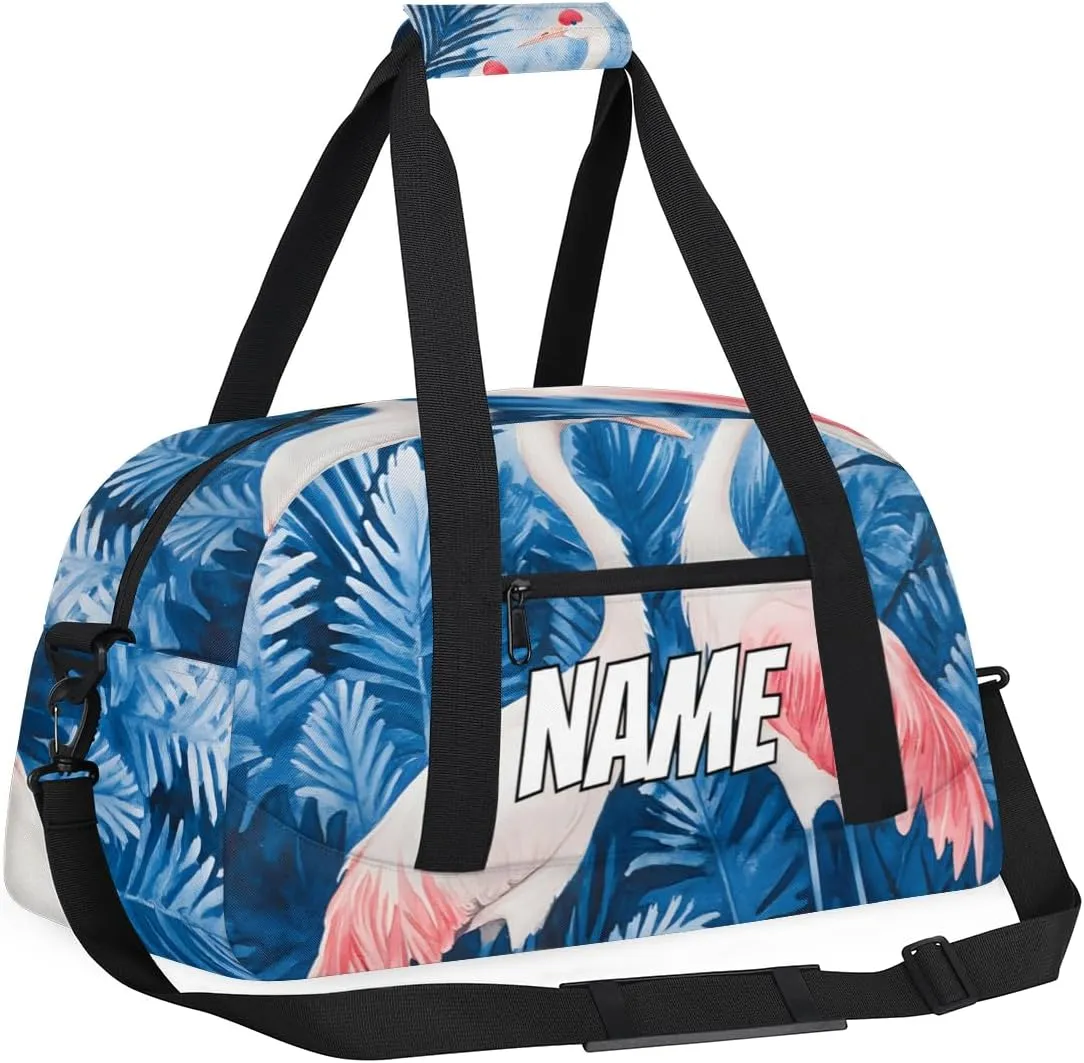 Personalized Custom Gym Bag for Women Men Carry on Pink Crane Travel Duffel Tote Tropical Plant Overnight Workout Weekender Bag
