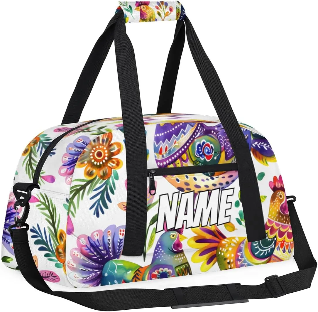 Personalized Custom Gym Bag for Women Men Carry on Rustic Rooster Travel Duffel Tote Farmhouse Animal Overnight Workout Weekender Bag