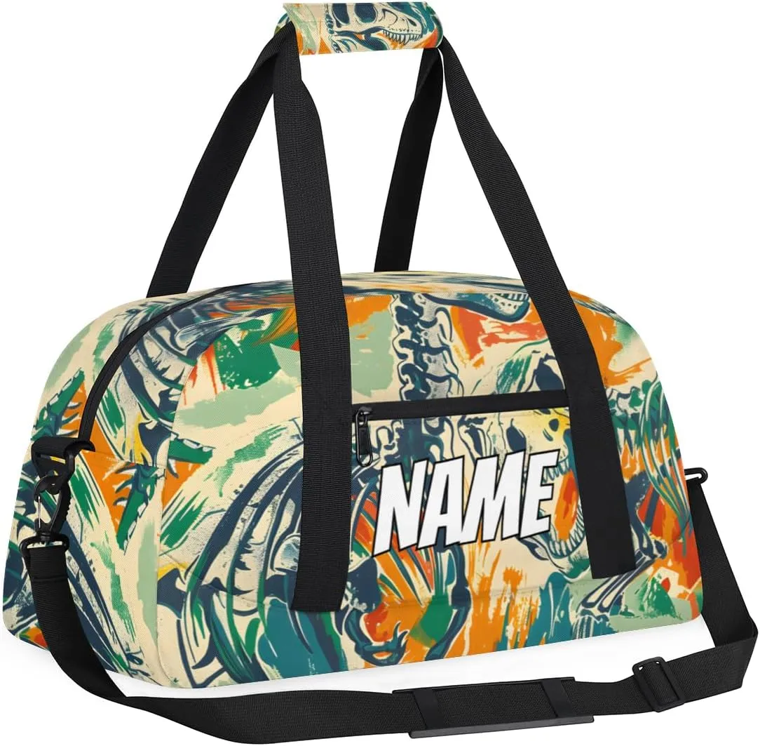 Personalized Custom Gym Bag for Women Men Carry on Skeleton Dinosaurs Travel Duffel Tote Colorful Historic Overnight Workout Weekender Bag