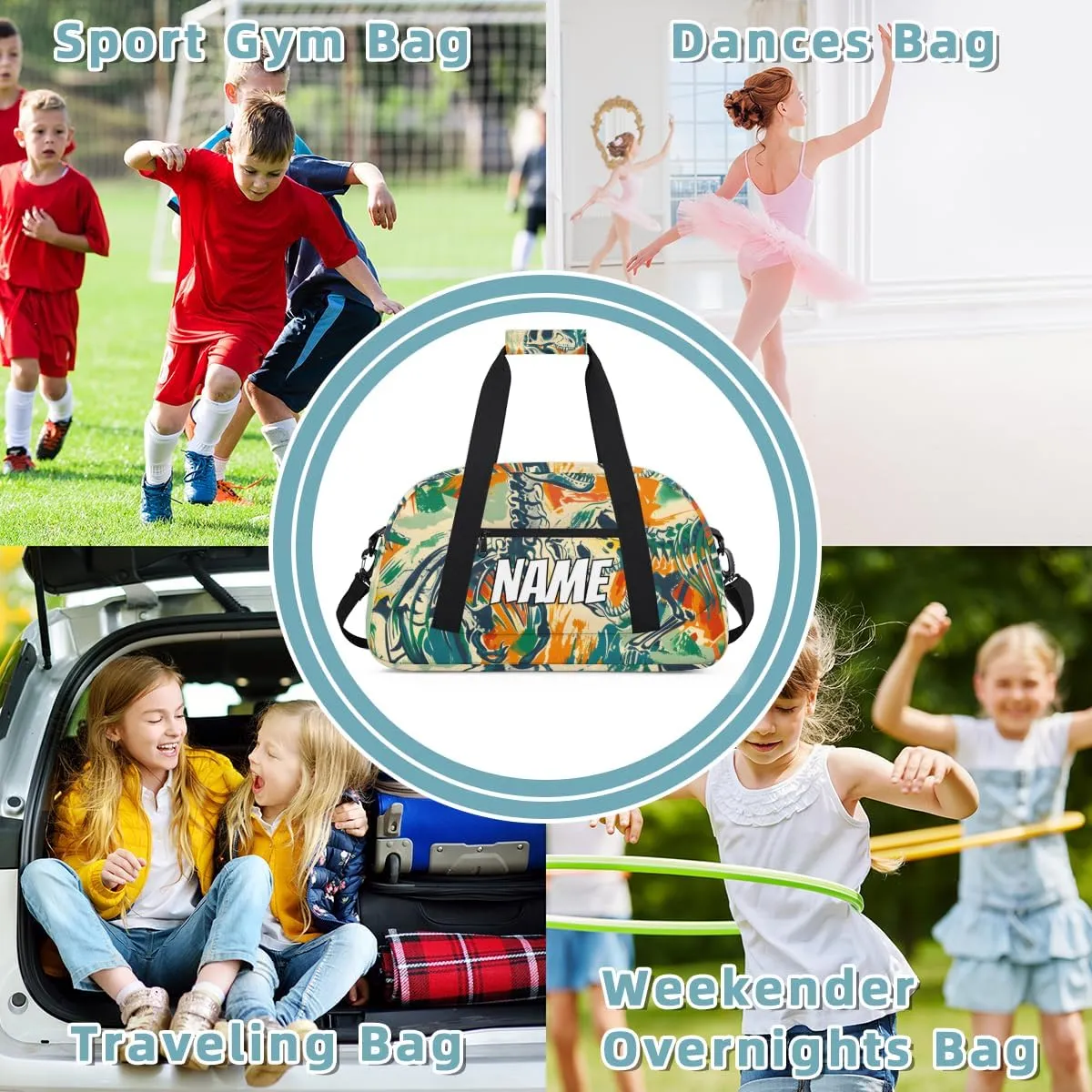 Personalized Custom Gym Bag for Women Men Carry on Skeleton Dinosaurs Travel Duffel Tote Colorful Historic Overnight Workout Weekender Bag