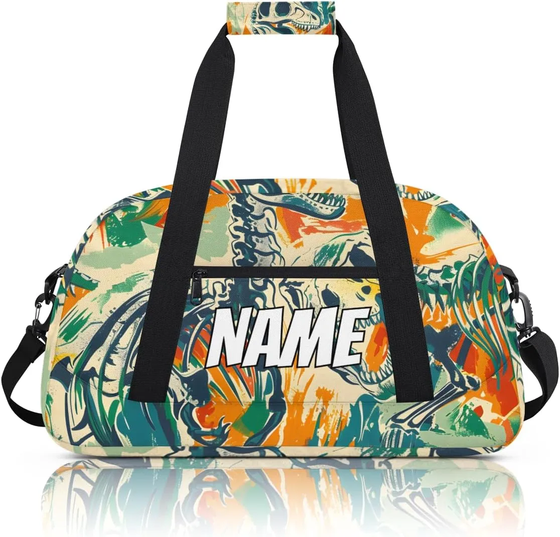 Personalized Custom Gym Bag for Women Men Carry on Skeleton Dinosaurs Travel Duffel Tote Colorful Historic Overnight Workout Weekender Bag