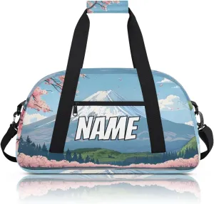 Personalized Custom Gym Bag for Women Men Carry on Snowy Mountain Travel Duffel Tote Flowering Cherry Overnight Workout Weekender Bag
