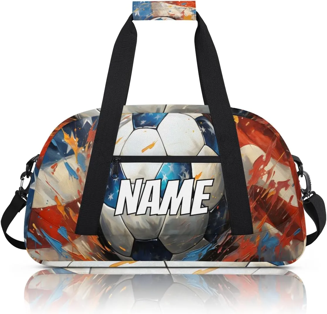 Personalized Custom Gym Bag for Women Men Carry on Soccer Games Travel Duffel Tote American Flag Overnight Workout Weekender Bag