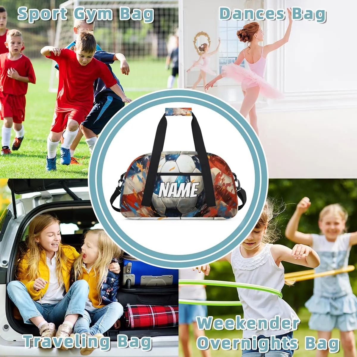 Personalized Custom Gym Bag for Women Men Carry on Soccer Games Travel Duffel Tote American Flag Overnight Workout Weekender Bag