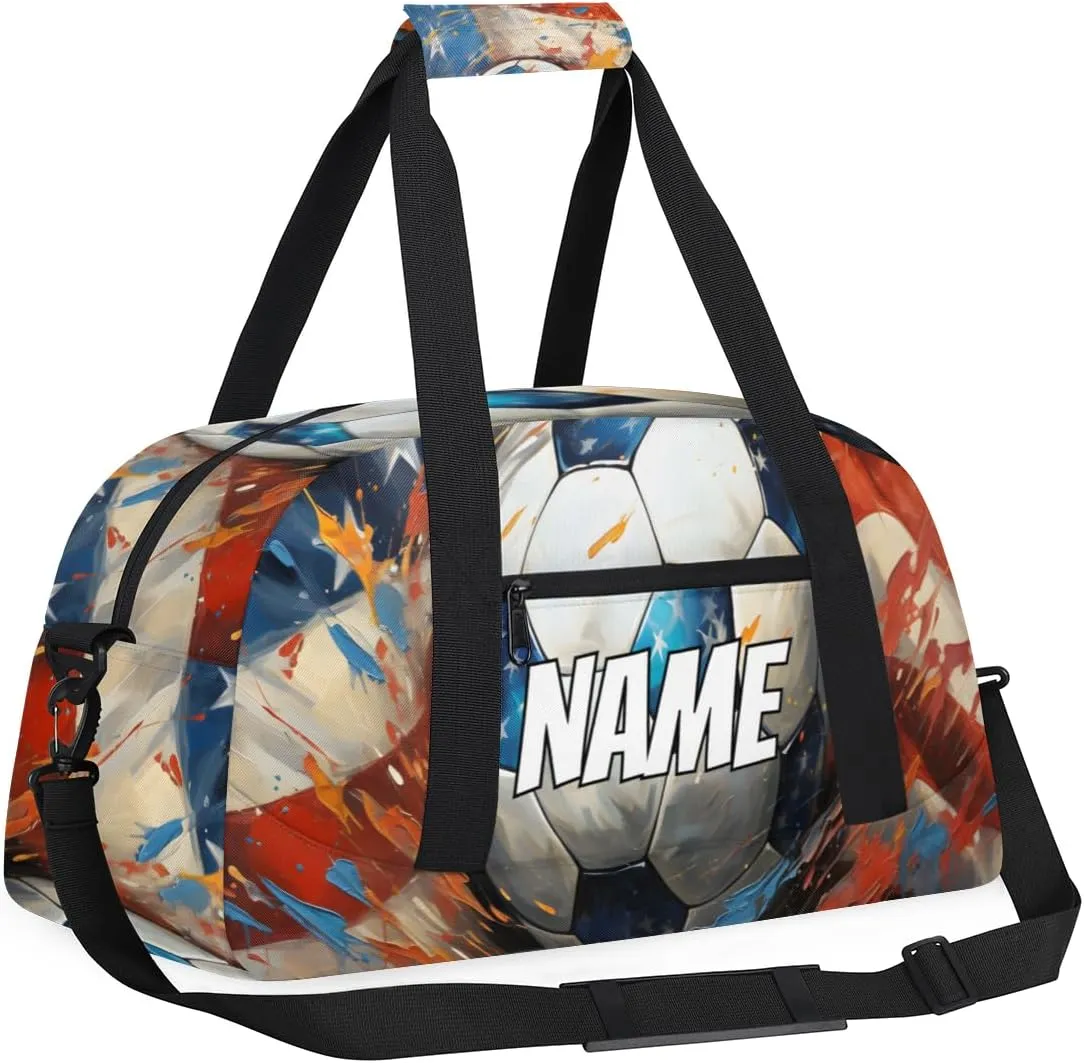 Personalized Custom Gym Bag for Women Men Carry on Soccer Games Travel Duffel Tote American Flag Overnight Workout Weekender Bag