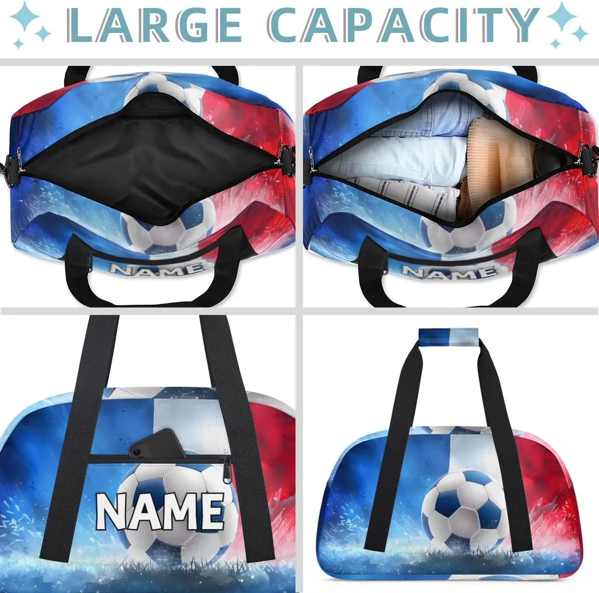 Personalized Custom Gym Bag for Women Men Carry on Sport Soccer Travel Duffel Tote Game Ball Overnight Workout Weekender Bag
