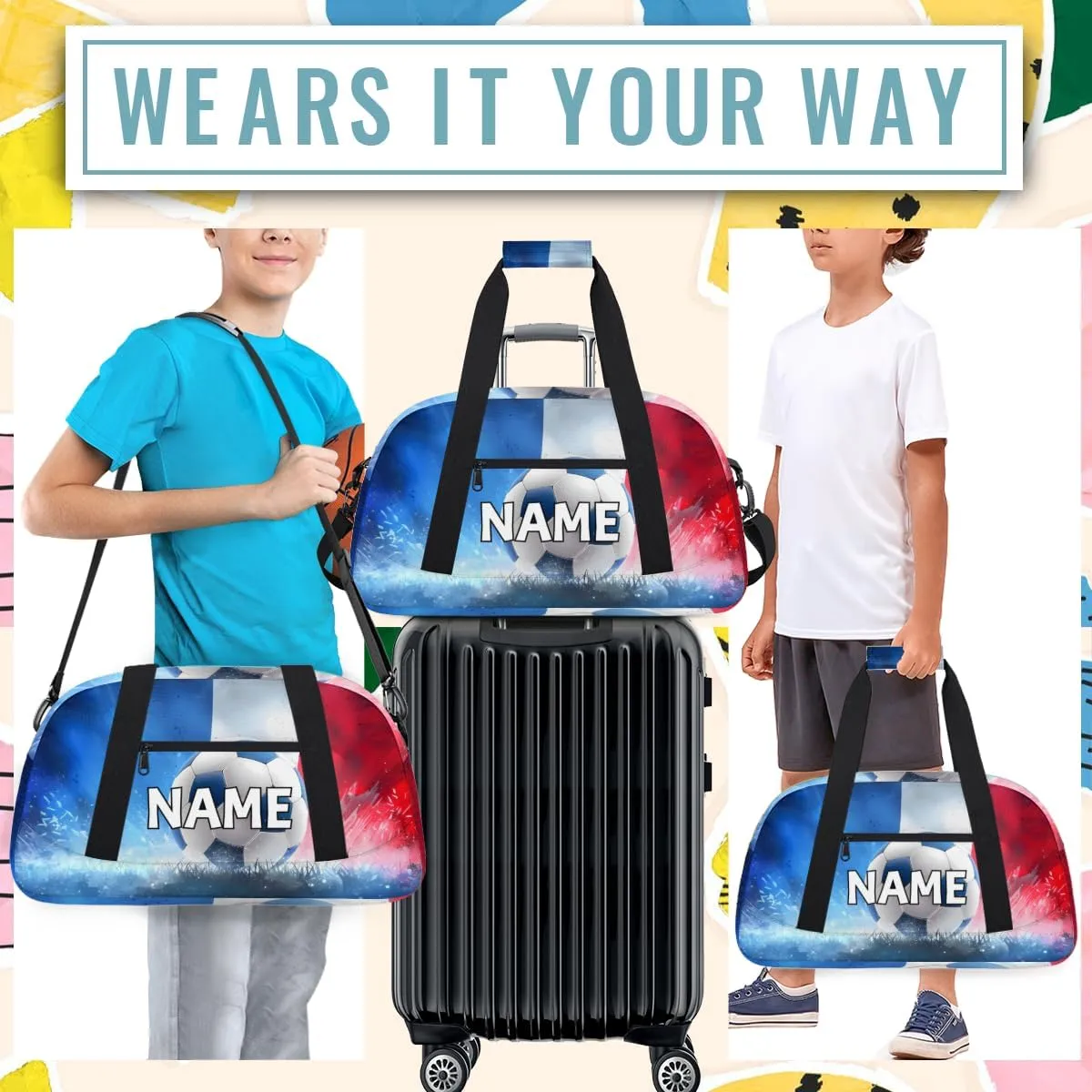 Personalized Custom Gym Bag for Women Men Carry on Sport Soccer Travel Duffel Tote Game Ball Overnight Workout Weekender Bag