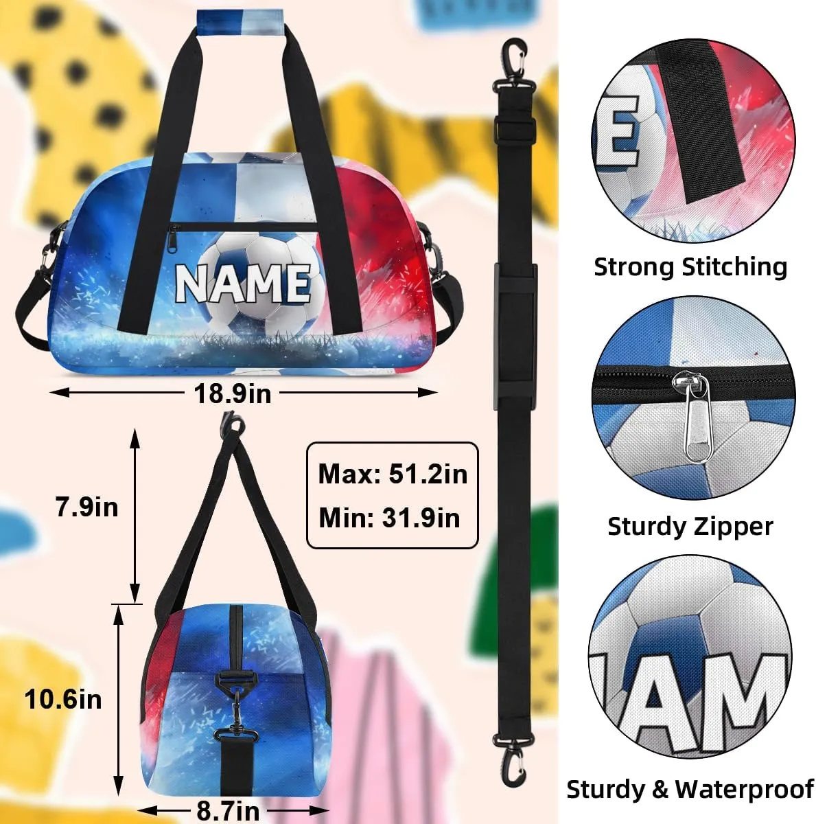 Personalized Custom Gym Bag for Women Men Carry on Sport Soccer Travel Duffel Tote Game Ball Overnight Workout Weekender Bag