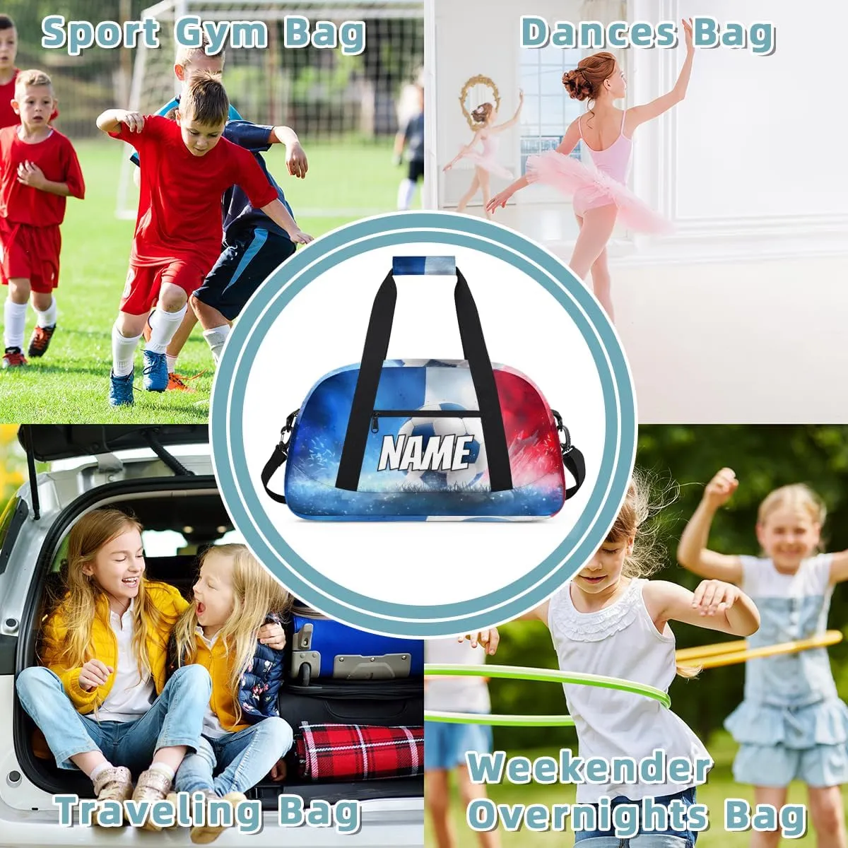 Personalized Custom Gym Bag for Women Men Carry on Sport Soccer Travel Duffel Tote Red Blue Overnight Workout Weekender Bag