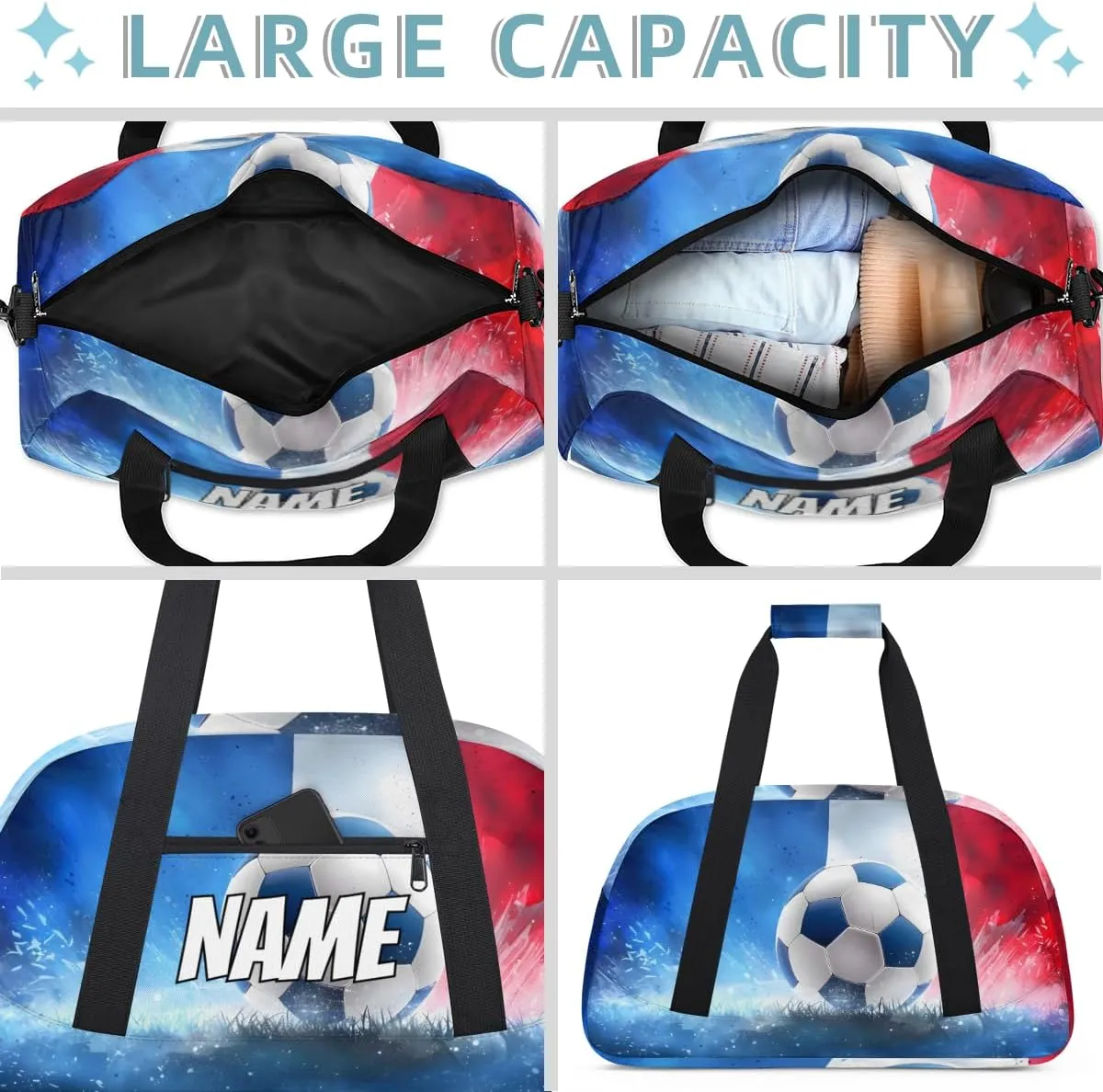 Personalized Custom Gym Bag for Women Men Carry on Sport Soccer Travel Duffel Tote Red Blue Overnight Workout Weekender Bag