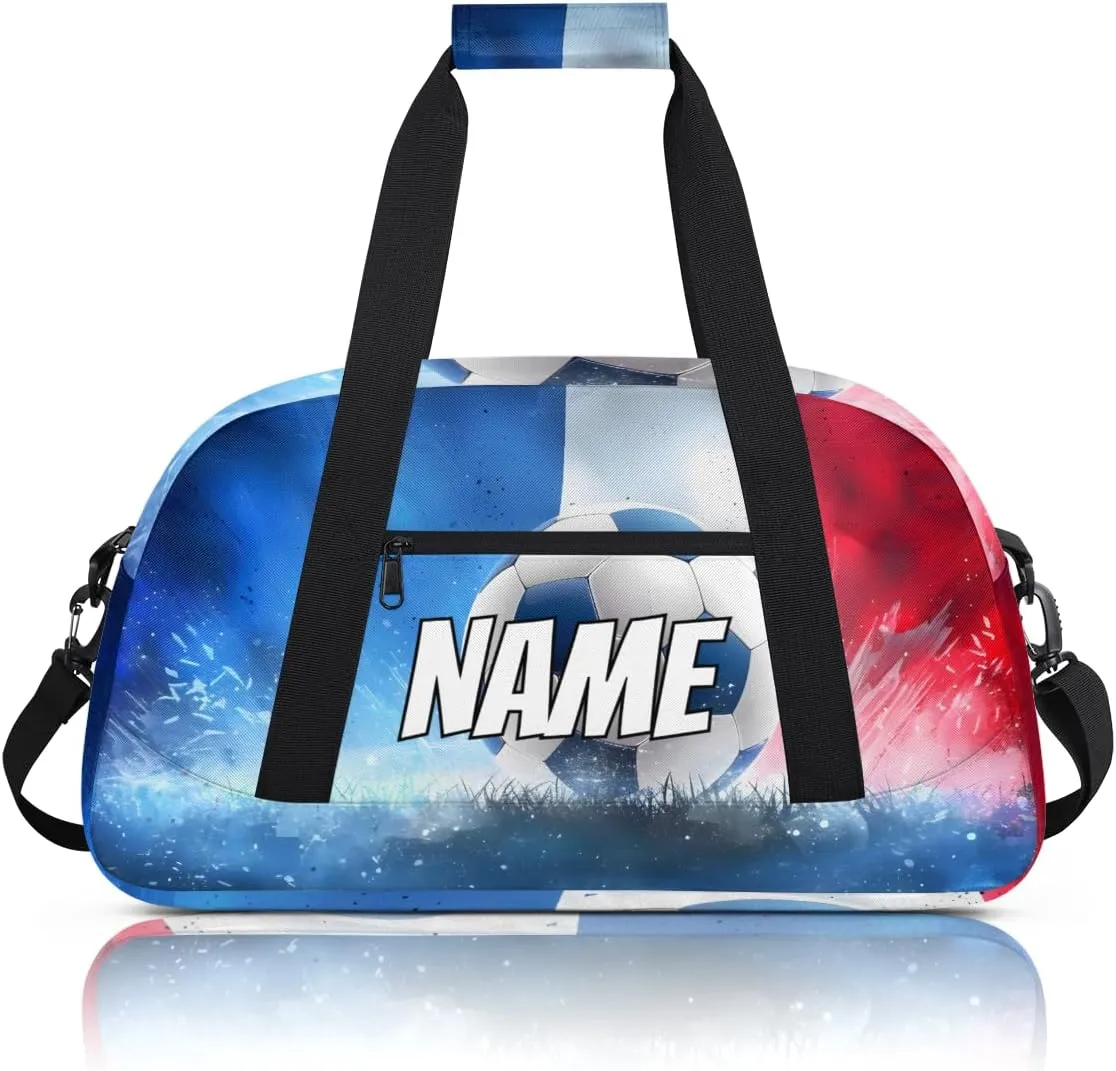 Personalized Custom Gym Bag for Women Men Carry on Sport Soccer Travel Duffel Tote Red Blue Overnight Workout Weekender Bag
