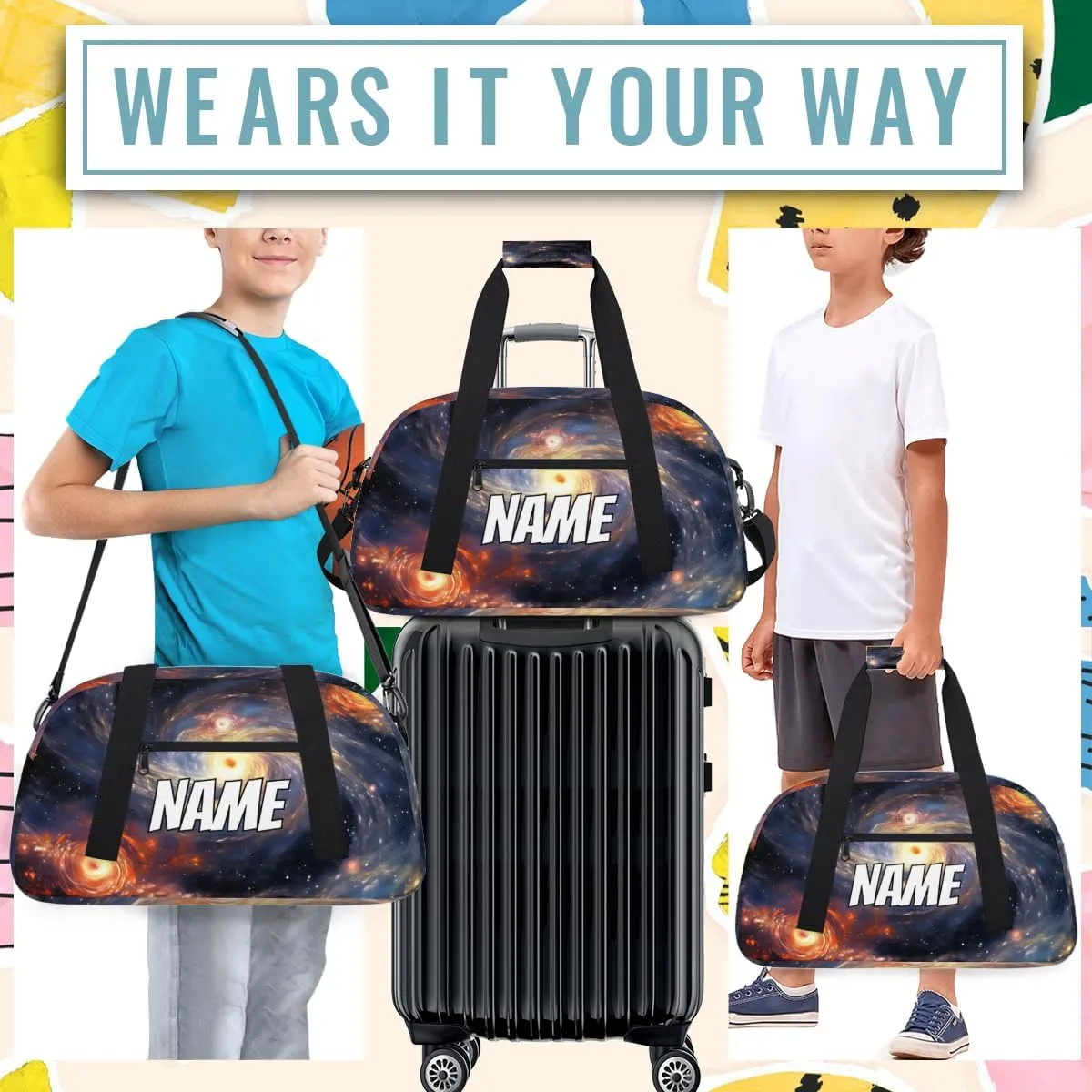 Personalized Custom Gym Bag for Women Men Carry on Starry Nebula Travel Duffel Tote Universe Night Overnight Workout Weekender Bag