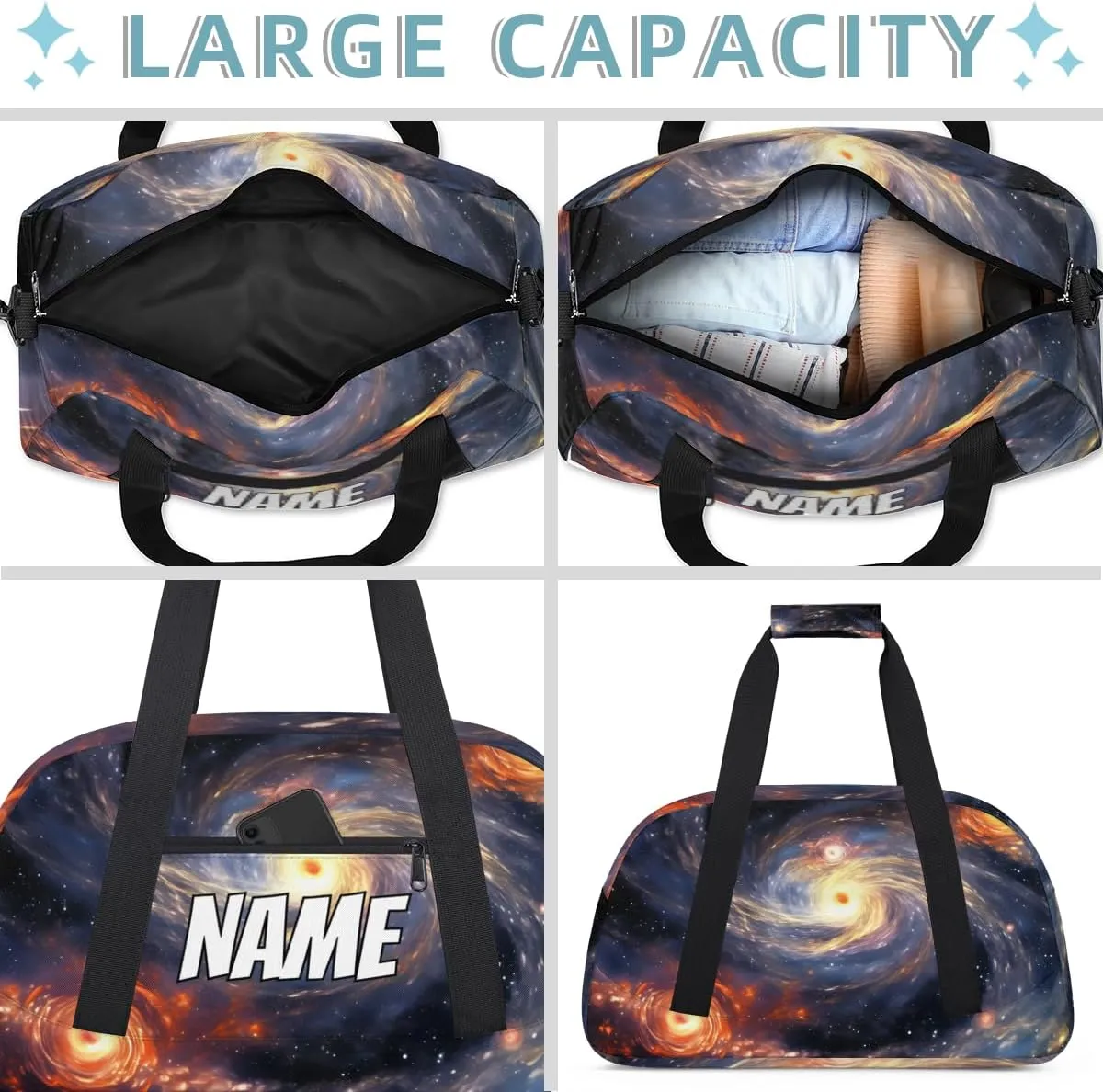 Personalized Custom Gym Bag for Women Men Carry on Starry Nebula Travel Duffel Tote Universe Night Overnight Workout Weekender Bag