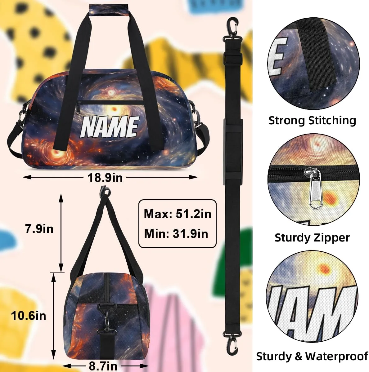 Personalized Custom Gym Bag for Women Men Carry on Starry Nebula Travel Duffel Tote Universe Night Overnight Workout Weekender Bag