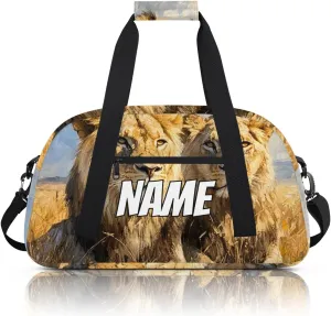 Personalized Custom Gym Bag for Women Men Carry on Wildlife Lion Travel Duffel Tote Tropical African Overnight Workout Weekender Bag