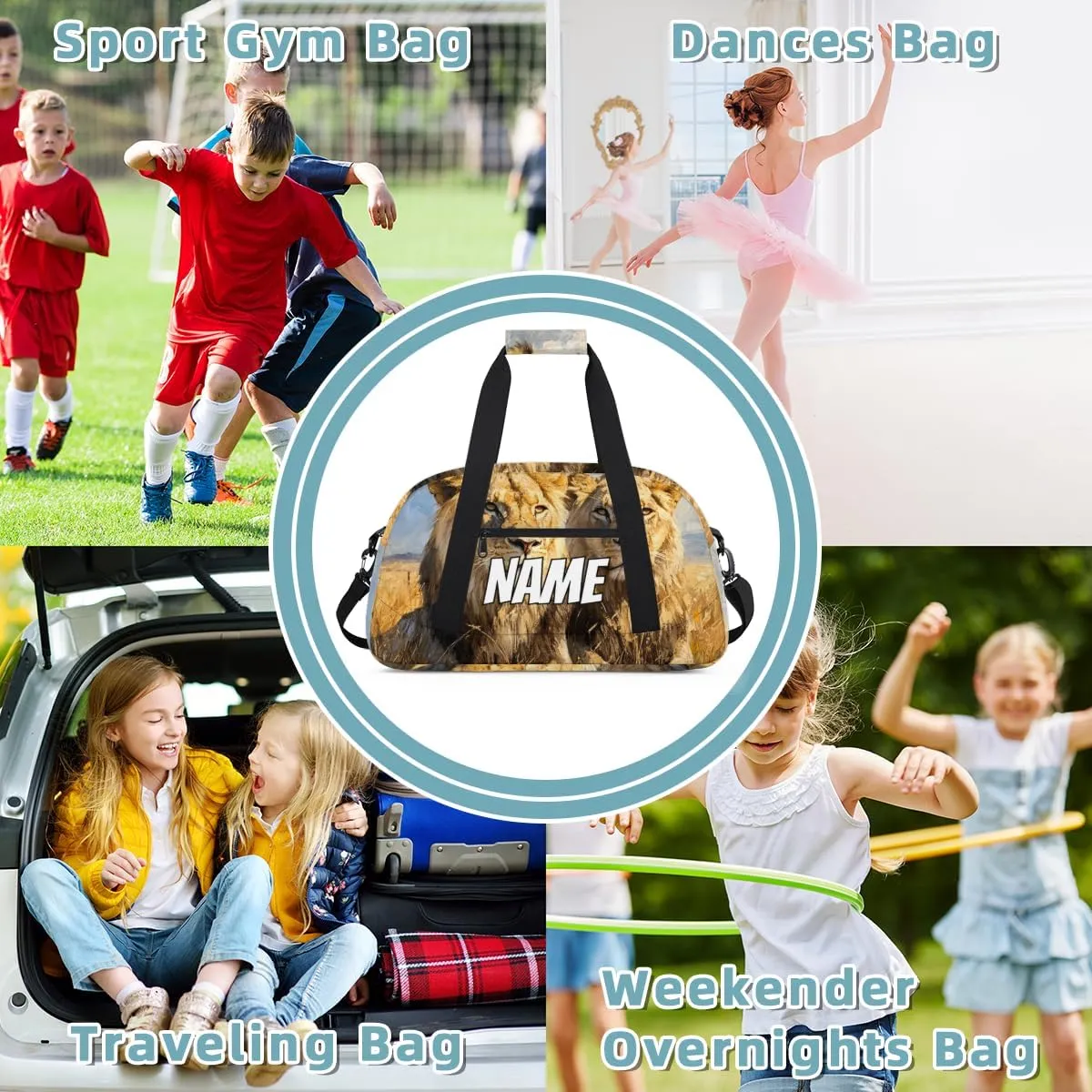 Personalized Custom Gym Bag for Women Men Carry on Wildlife Lion Travel Duffel Tote Tropical African Overnight Workout Weekender Bag