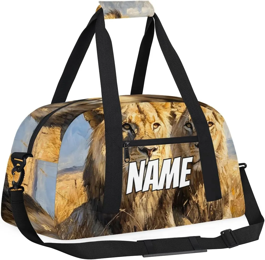 Personalized Custom Gym Bag for Women Men Carry on Wildlife Lion Travel Duffel Tote Tropical African Overnight Workout Weekender Bag