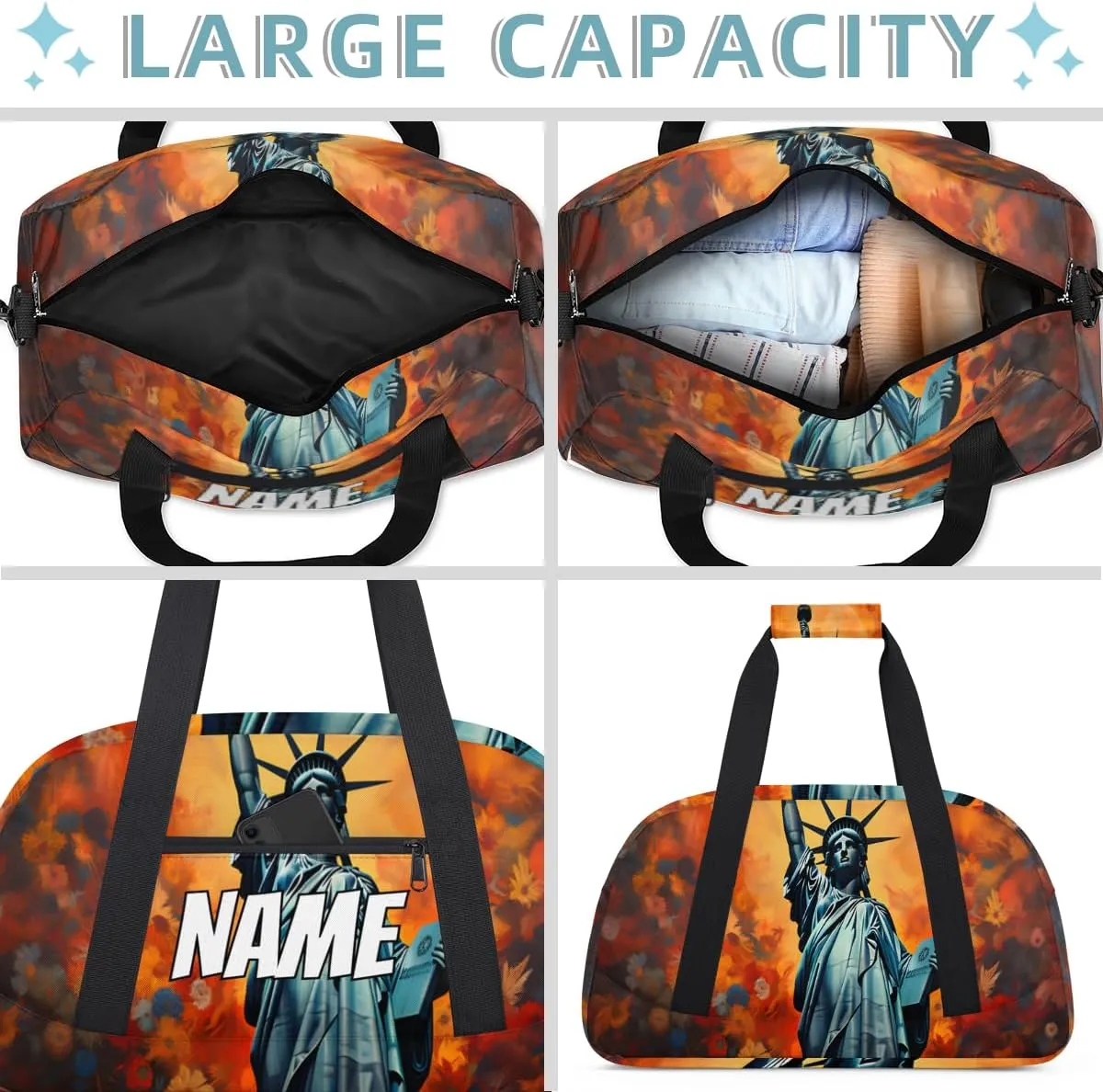 Personalized Custom Gym Bag for Women Men Carry on Winged Victory Travel Duffel Tote American Statue Overnight Workout Weekender Bag