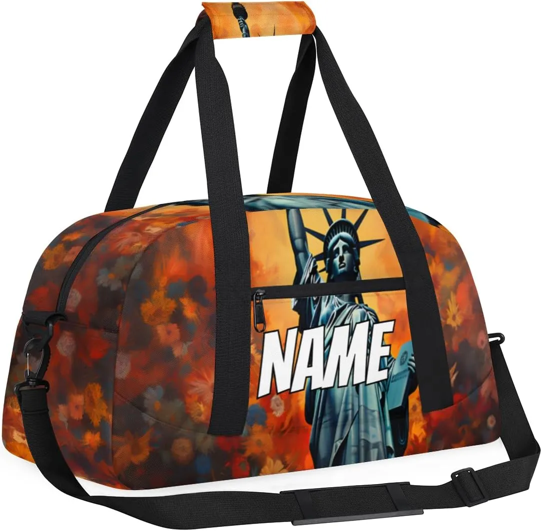 Personalized Custom Gym Bag for Women Men Carry on Winged Victory Travel Duffel Tote American Statue Overnight Workout Weekender Bag