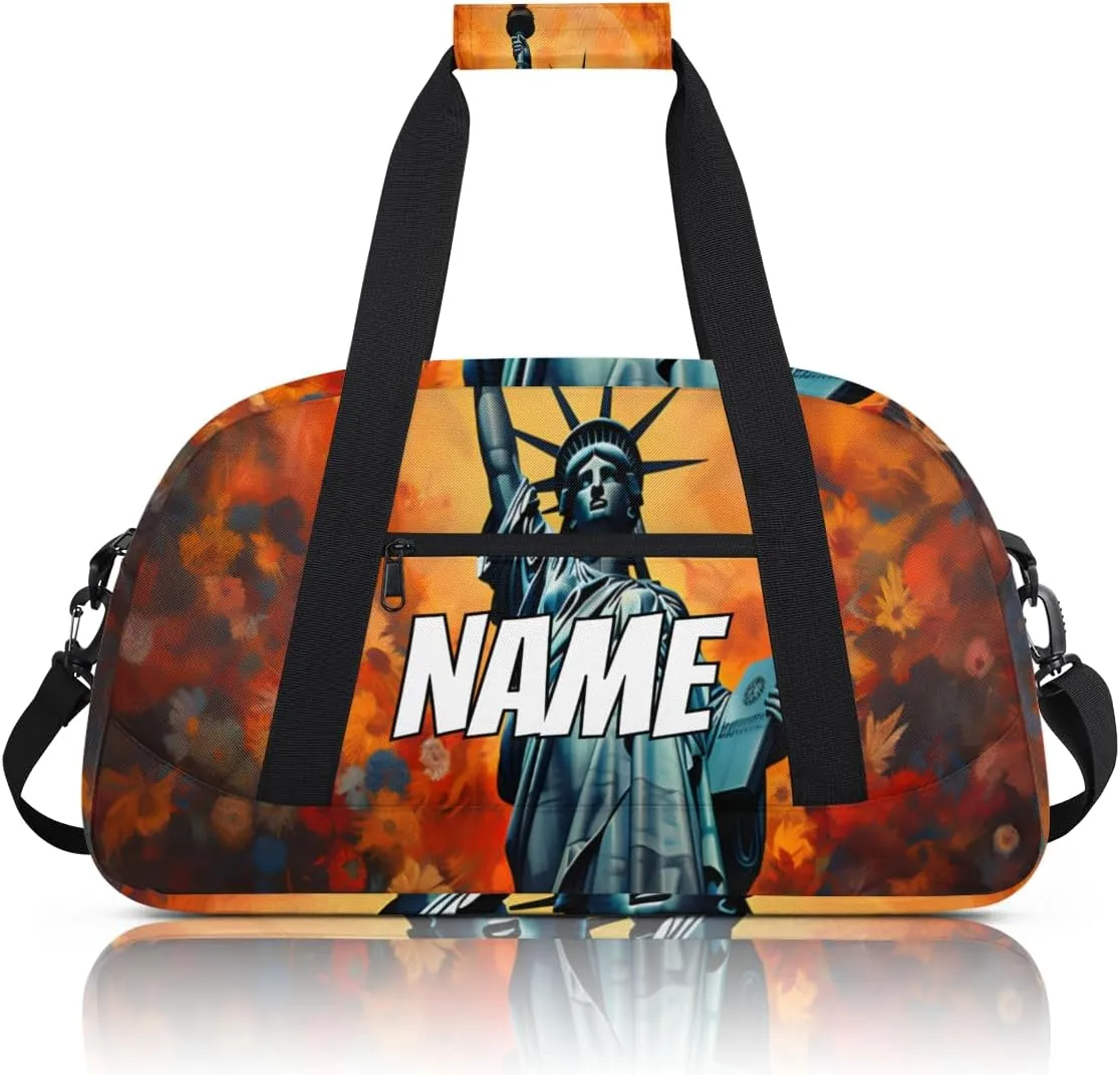 Personalized Custom Gym Bag for Women Men Carry on Winged Victory Travel Duffel Tote American Statue Overnight Workout Weekender Bag