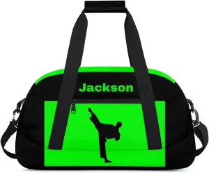 Personalized Custom Kids Duffel Bags for Boys Teen Girls, Customized Sports Gym Bag Travel Duffle Bag, Overnight Weekender Sleepover Bag, Martial Arts Taekwondo Green Section 32