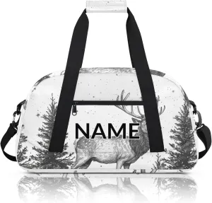 Personalized Custom Nature Forest Elk Gym Bag for Women Men Carry on Travel Duffel Tote Misty Forest Overnight Workout Weekender Bag