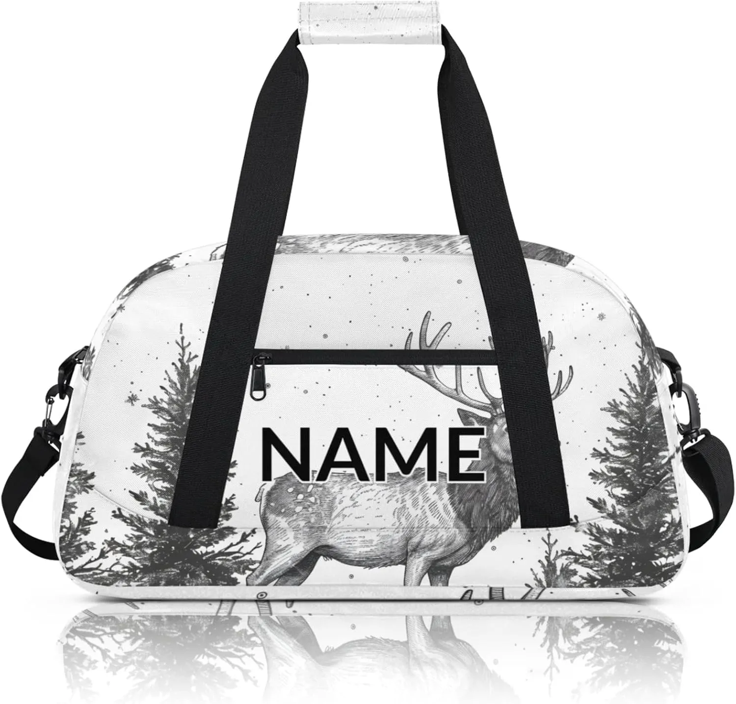 Personalized Custom Nature Forest Elk Gym Bag for Women Men Carry on Travel Duffel Tote Misty Forest Overnight Workout Weekender Bag