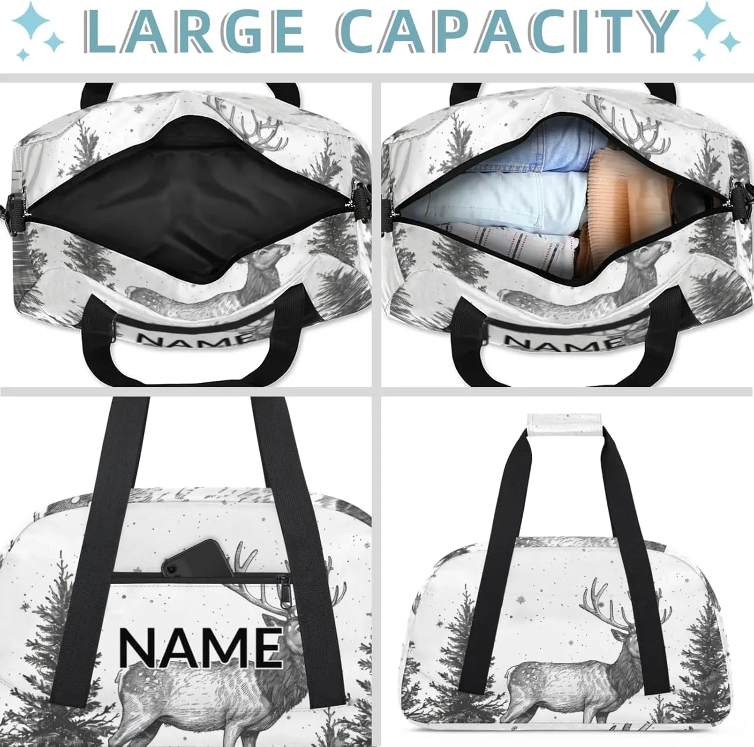 Personalized Custom Nature Forest Elk Gym Bag for Women Men Carry on Travel Duffel Tote Misty Forest Overnight Workout Weekender Bag