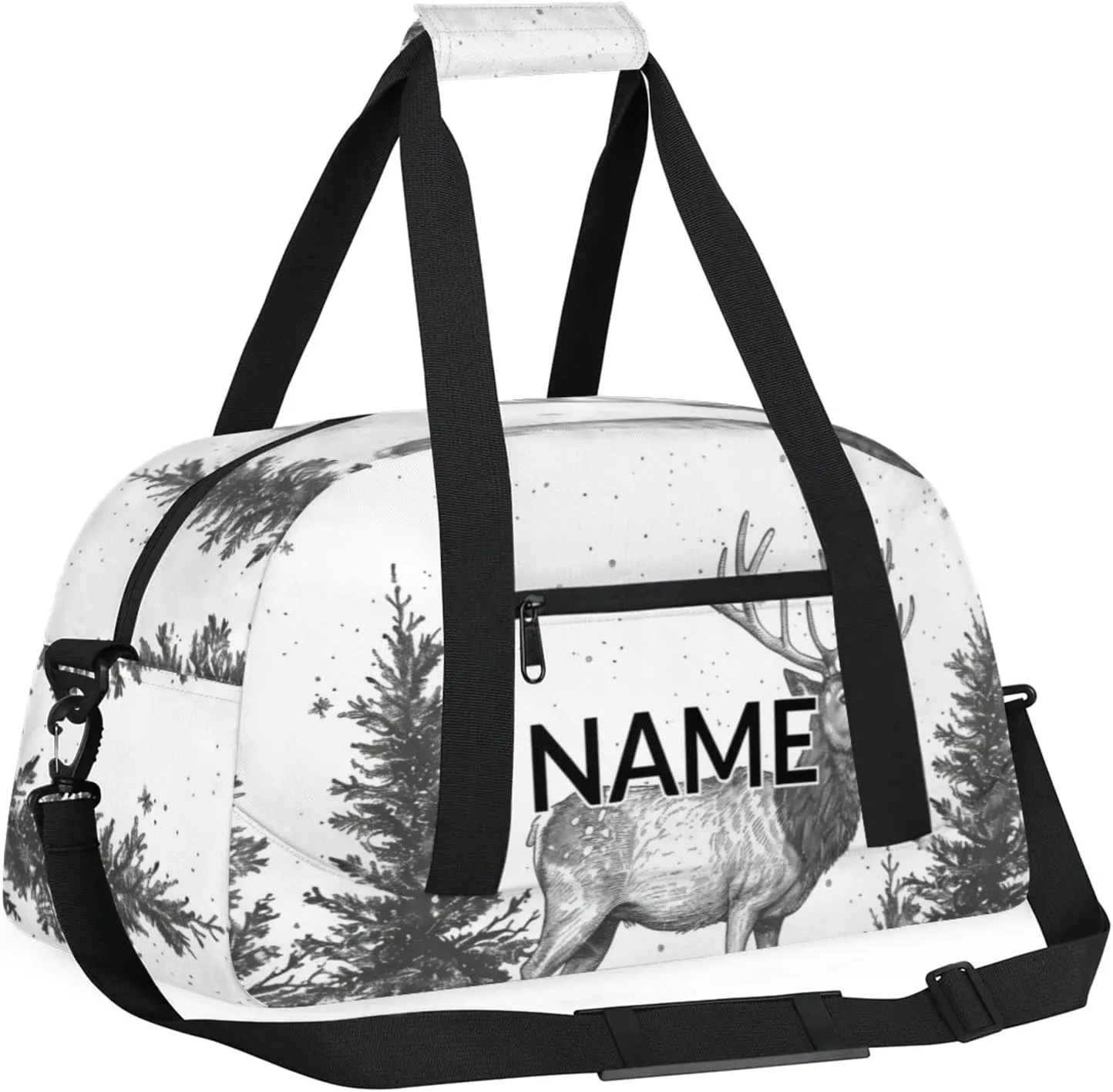 Personalized Custom Nature Forest Elk Gym Bag for Women Men Carry on Travel Duffel Tote Misty Forest Overnight Workout Weekender Bag