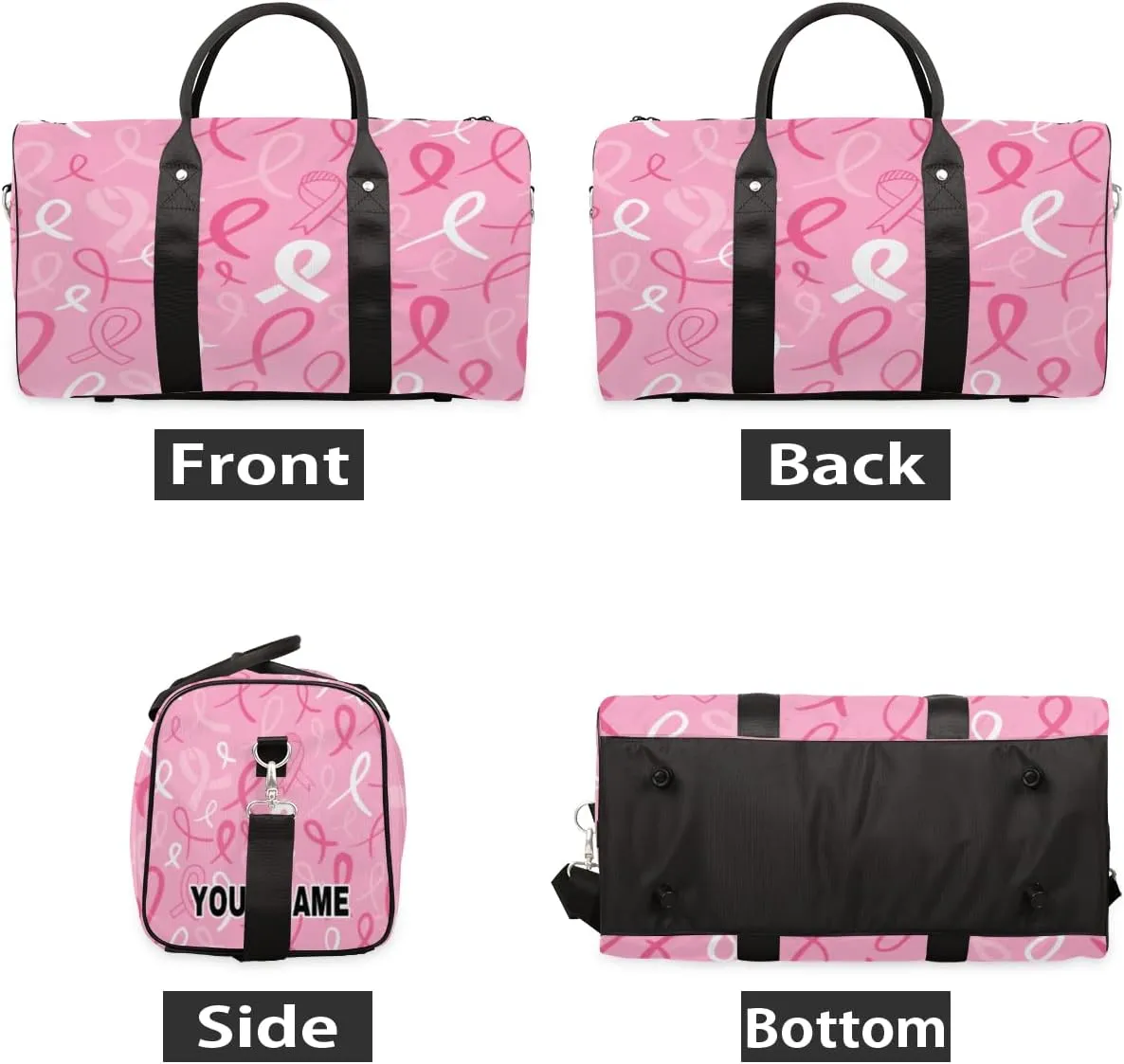 Personalized Custom Travel Duffel Bag, Sports Gym Bag Duffle Bags, Foldable Dance Bag Weekender Overnight Bag Carry On Tote Bag Luggage Handbag for Men Women, Breast Cancer Awareness Pink Ribbon