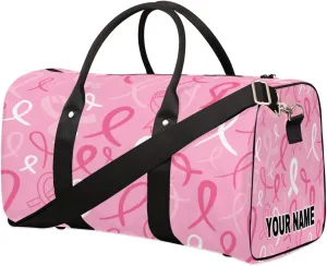 Personalized Custom Travel Duffel Bag, Sports Gym Bag Duffle Bags, Foldable Dance Bag Weekender Overnight Bag Carry On Tote Bag Luggage Handbag for Men Women, Breast Cancer Awareness Pink Ribbon